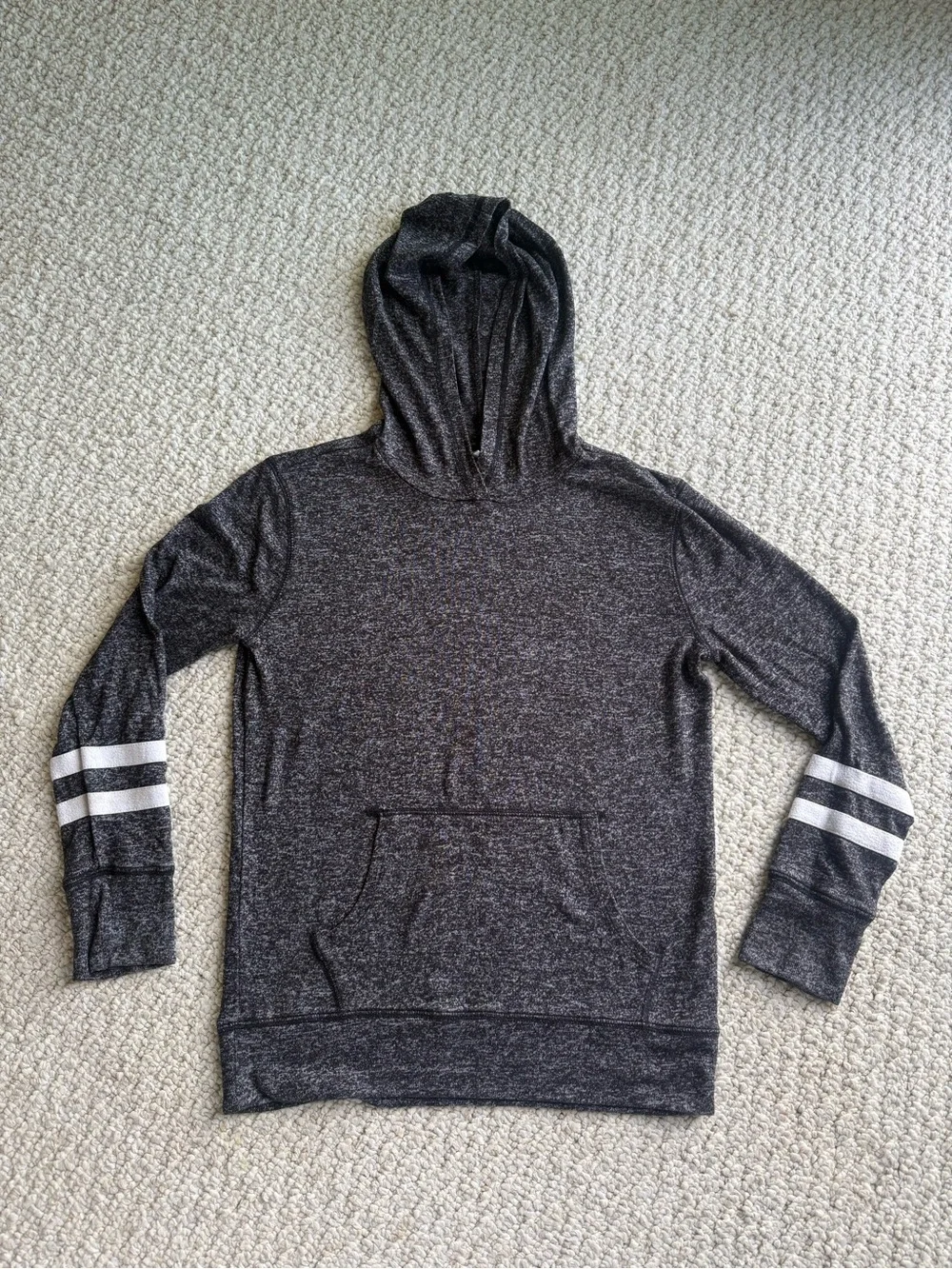 Youth Boys’ Dark Gray Hooded Pullover with Sleeve Stripes